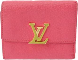 Louis Vuitton Red Color Leather Wallet (Tri-Fold) (Pre-Owned)