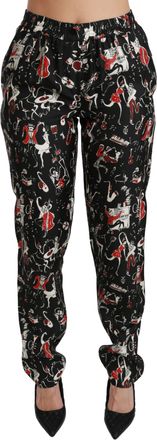 Dolce & Gabbana Black Silk Instrument Mid Waist Womens Pants
