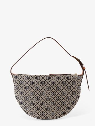 Tory Burch Womens Monogram Small Balloon Shoulder Bag Beige Canvas; Suede Lining
