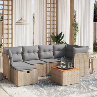 vidaXL Juego De Sof&aacute;s Jard&iacute;n Con Cojines Beige Mezcla 7 Pzas Rat&aacute;n Pe Vidaxl