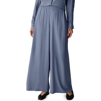 Eileen Fisher Pull-On Satin Wide Leg Pants in Flint at Nordstrom, Size Xx-Small