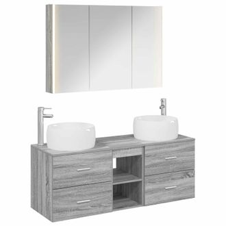 vidaXL Juego De Muebles De Ba&ntilde;o 4 Uds. Sonoma Gris Vidaxl