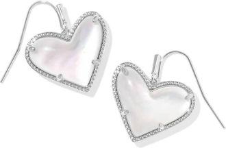 Kendra Scott Womens Ari Heart Statement Drop Earrings In Silver / Ivory Mother Of Pearl