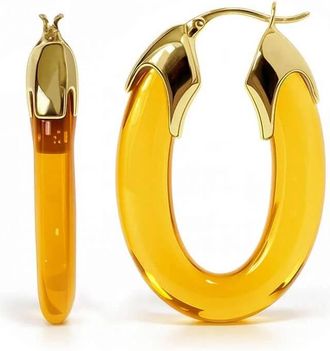 Gold & Honey Womens Carved Oval Lucite Birthstone Hoop Earrings In November - Citrine