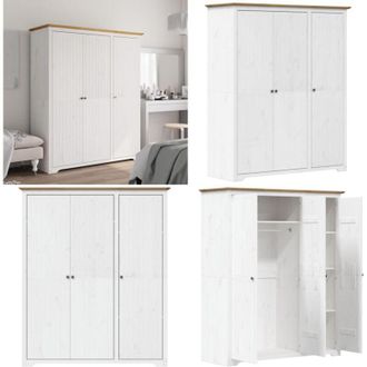 vidaXL Armadio BODO 146x53,5x173 cm Legno Massello Pino Bianco Marrone - Armadio francese - Armadio con ante