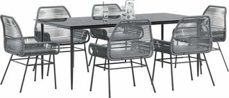 vidaXL Vidaxl - Juego Comedor Jard&iacute;n 7 Pzas Cojines Rat&aacute;n Sint&eacute;tico Vidrio Gris