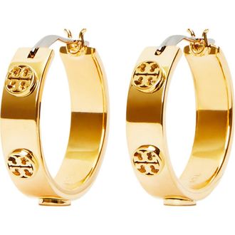 Tory Burch Thin Icon Hoop Earrings in Tory Gold at Nordstrom