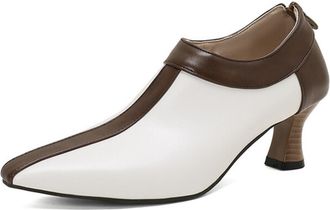 Generic Women Pointed Toe Ankle Shoes Solid Color Block Back Zipper Curved Heel Contrast Panel Narrow Toe Cap Non Slip Durable Comfortable Daily Shoes,White,3