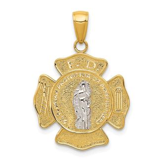 Diamond2Deal 14k Two-tone Gold Saint Florian Medal Pendant