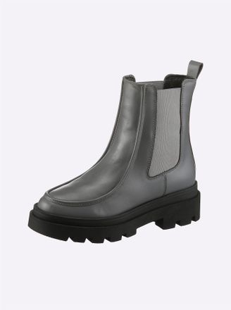 Heine Stiefelette HEINE, Damen, Gr. 37, grau, Glattleder, Leder, Rindsleder, Schuhe Stiefelette