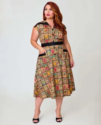 Unique Vintage Plus Size 1950s Hedda Swing Dress in Brown Tarot Print at Nordstrom, Size 1X