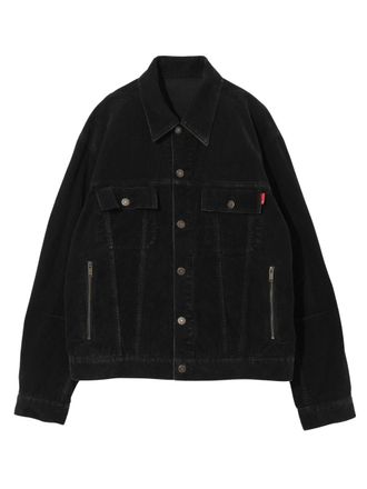 Undercover Front Button Fastening Black Denim Jacket with Bold Embroidery