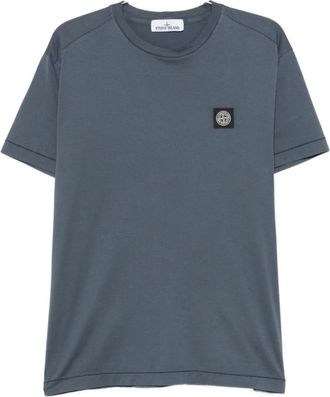 Stone Island Tops, Heren, Blauw, M, Katoen, Logo-patch T-shirt