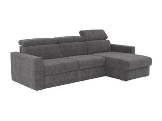 Vente-Unique Divano Angolare Reversibile Convertibile Rapido In Tessuto Ciniglia Grigio Antracite - Letto A Doghe Larghe 140 Cm - Materasso 22 Cm Memory Foam Vizir
