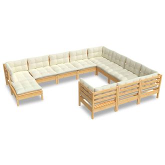 vidaXL Muebles De Jard&iacute;n 11 Piezas Y Cojines Madera De Pino Crema Vidaxl