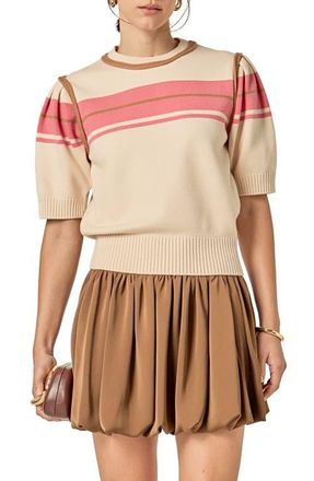 English Factory Stripe Puff Sleeve Sweater in Cream Multi at Nordstrom, Size Medium