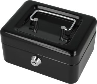 OEM Caja De Seguridad Con Cerradura (compacta, 15 Cm) Negra. Caja De Chapa De Acero Con Cerradura Y 2 Llaves. Bandeja Extra&iacute;ble Para Monedas Con 6 Compart