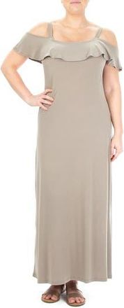Nina Leonard Ruffle Cold Shoulder Maxi Dress in Mink at Nordstrom Rack, Size X-Large
