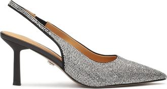 Kazar Slingback pumps versierd met zilveren kristallen - Dames - Pumps - Grijs - 37 EU - Leer - Schoenen