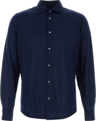Fedeli Navy Blue Wool Shirt