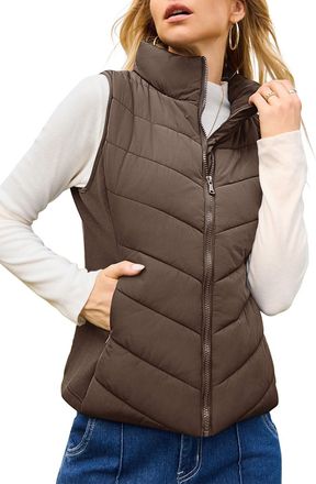 Dokotoo Winter Jackets for Women Puffer Vest Heated Gilet Womens Sleeveless Coats with Pockets Zip Up Womens Gilets Outerwear Stand Collar Coat Quilted Vests 