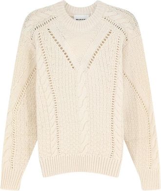 Isabel Marant Truien & Vesten, Dames, Beige, XS, Wol, Ribbed Crewneck Cable Sweater