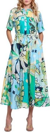 Ciebon Soryn Leaf Print Shirtdress in Blue Multi at Nordstrom Rack, Size X-Large