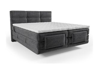 Vente-Unique Conjunto Boxspring cabecero capiton&eacute; + somieres relajaci&oacute;n el&eacute;ctrico + colch&oacute;n + sobrecolch&oacute;n - 2 x 80 x 200 - antracita - LODI de PALACIO