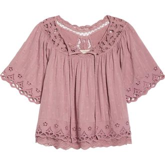 Lucky Brand Battenburg Lace Embroidered Top in Nostalgia Rose at Nordstrom, Size Xx-Large