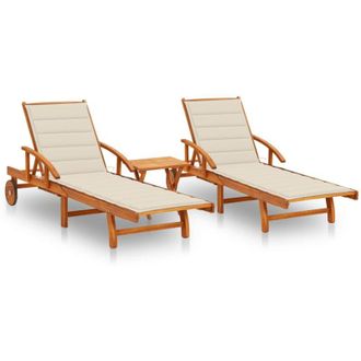 vidaXL Vidaxl - Tumbonas Con Mesa Y Cojines 2 Uds Madera Maciza De Acacia