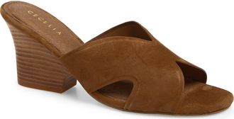 Cecelia New York Faye Wedge Slide Sandal in Cognac Suede at Nordstrom, Size 5.5