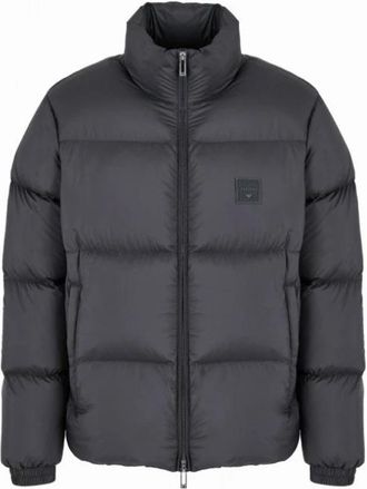 Emporio Armani Nylon Gewatteerde Jas met Volledige Rits en Rubberen Logopatch - Heren - Gewatteerde jassen - Zwart - 3XL - Nylon - Jassen