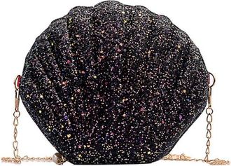 Generic Sequins Crossbody Bag, Zipper Phone Pouch, Retro Chain Evening Banquet Bag, Sequins Shell Handbag Shoulder Bag for Women Party Wedding(black)