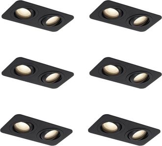 QAZQA Set of 6 Rounded Recessed Spotlights Black GU10 50mm Swivelling and Tilting IP44 2-Light - Alberto