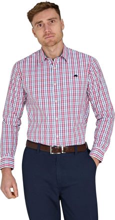 Raging Bull Raging Bull Mens Long Sleeve Large Check Cotton Poplin Shirt / Pink - Size X-Large