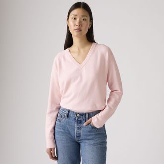 Levi's Supersoft V Neck Pullover Sweater - Womens - XS - Pink / Otpourri