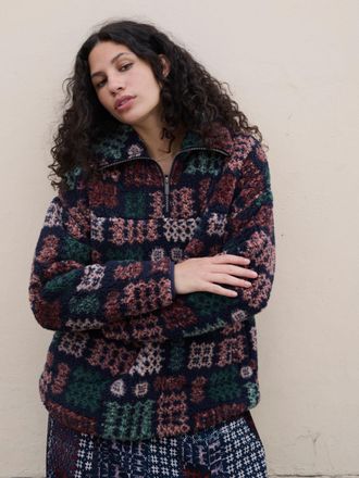 Fat Face FatFace Navy Blanket Print Borg Fleece