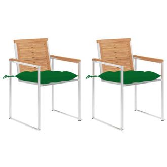 vidaXL Sillas De Jard&iacute;n Con Cojines 2 Uds Madera Maciza Teca Y Acero Vidaxl