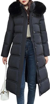 Generic Winter Coats for Women Puffer 2025 Thickened Hooded Winter Coat Warm Puffer Outerwear with Deep Pockets Black 3X-Large