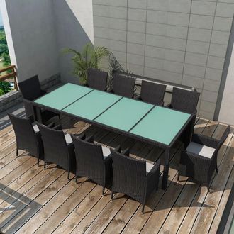 vidaXL Set Comedor De Jard&iacute;n 11 Piezas Y Cojines Rat&aacute;n Sint&eacute;tico Negro Vidaxl