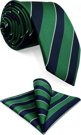 Shlax & Wing Tie Set for Men Blue and Green Striped Mens Necktie with Pocket Square Skinny Slim