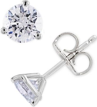 Pompeii3 2 Ct TW Moissanite Martini 3-Prong Studs Available in White or Yellow Gold
