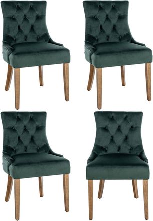 Clp Clp - Juego De 4 Sillas De Comedor Aberdeen En Terciopelo Verde Oscuro Antiguo Claro