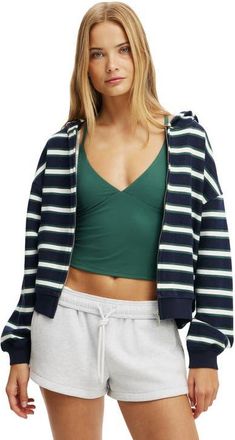 Cotton On Womens Active Fleece Zip Through Hoodie in Prep Sport Navy Stripe at Nordstrom, Size X-Small