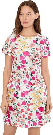 Adrianna Papell Printed Mikado Short Dress Womens Dress Ivory : 12, Polyester