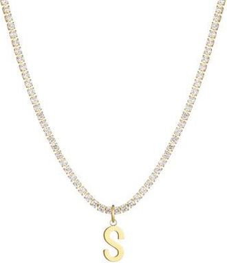 Adornia Initial Charm Tennis Necklace in Gold-S at Nordstrom Rack