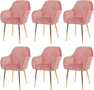 Hhg Hhg - Juego De 6 Sillas De Comedor 240, Silla De Cocina, Dise&ntilde;o Retro, Terciopelo Rosa Antiguo, Patas Doradas