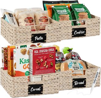 Best Choice Products Set of 4 13in Woven Water Hyacinth Pantry Baskets w/ Chalkboard Label, Chalk Marker