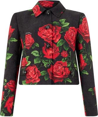 Dolce & Gabbana Rose-print Brocade Jacket with Jewel Buttons - Dames - Blazers - Veelkleurig - M - Katoen - Jassen