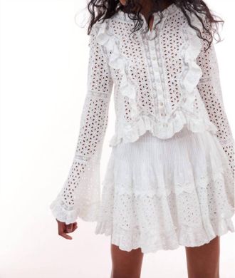 LoveShackFancy Brightlin Eyelet Long Sleeve Blouse In Offwhite